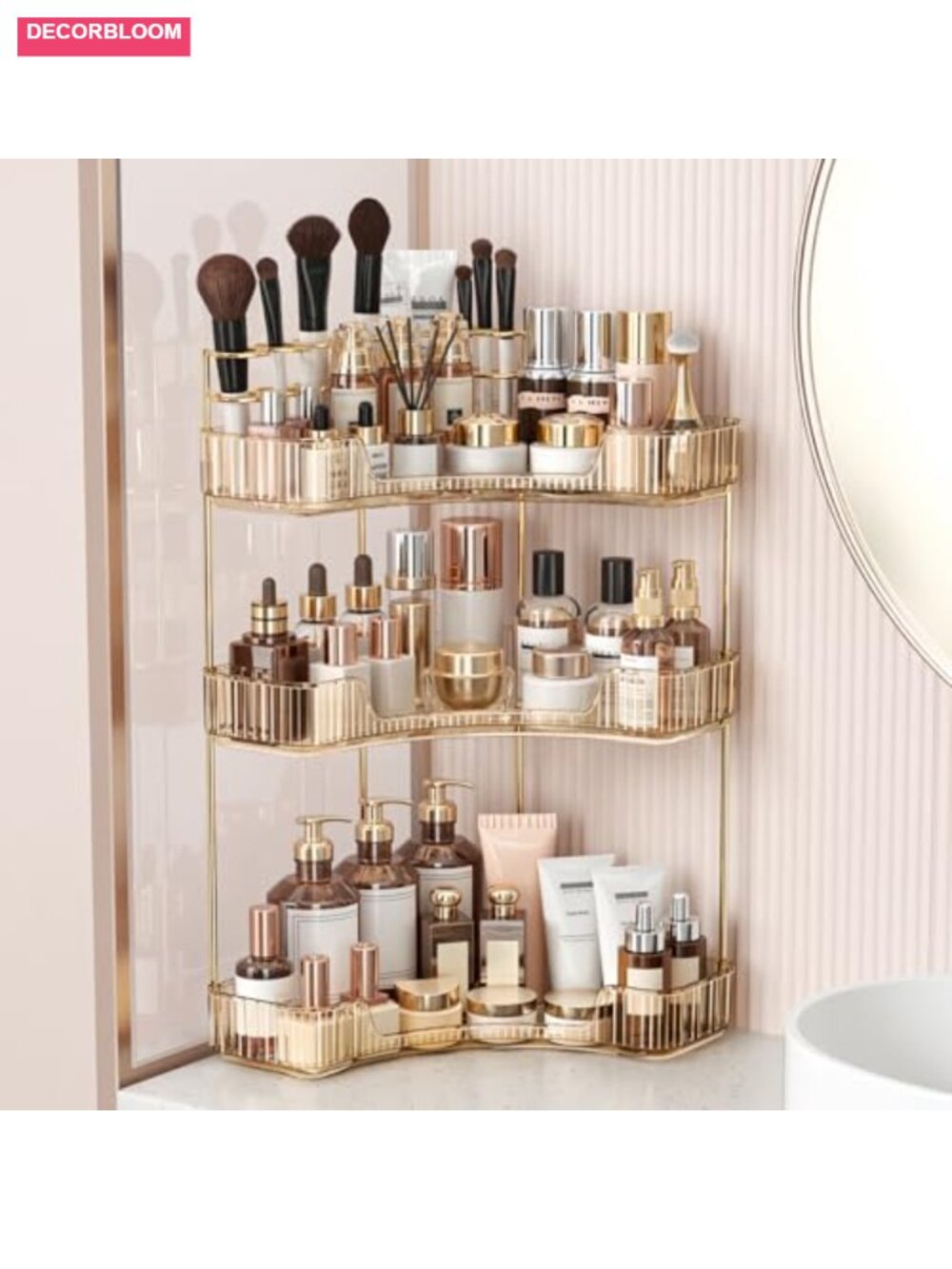 Upgraded 3-Tier Corner Makeup Organizer with Brush Holder - Picture 1 of 6